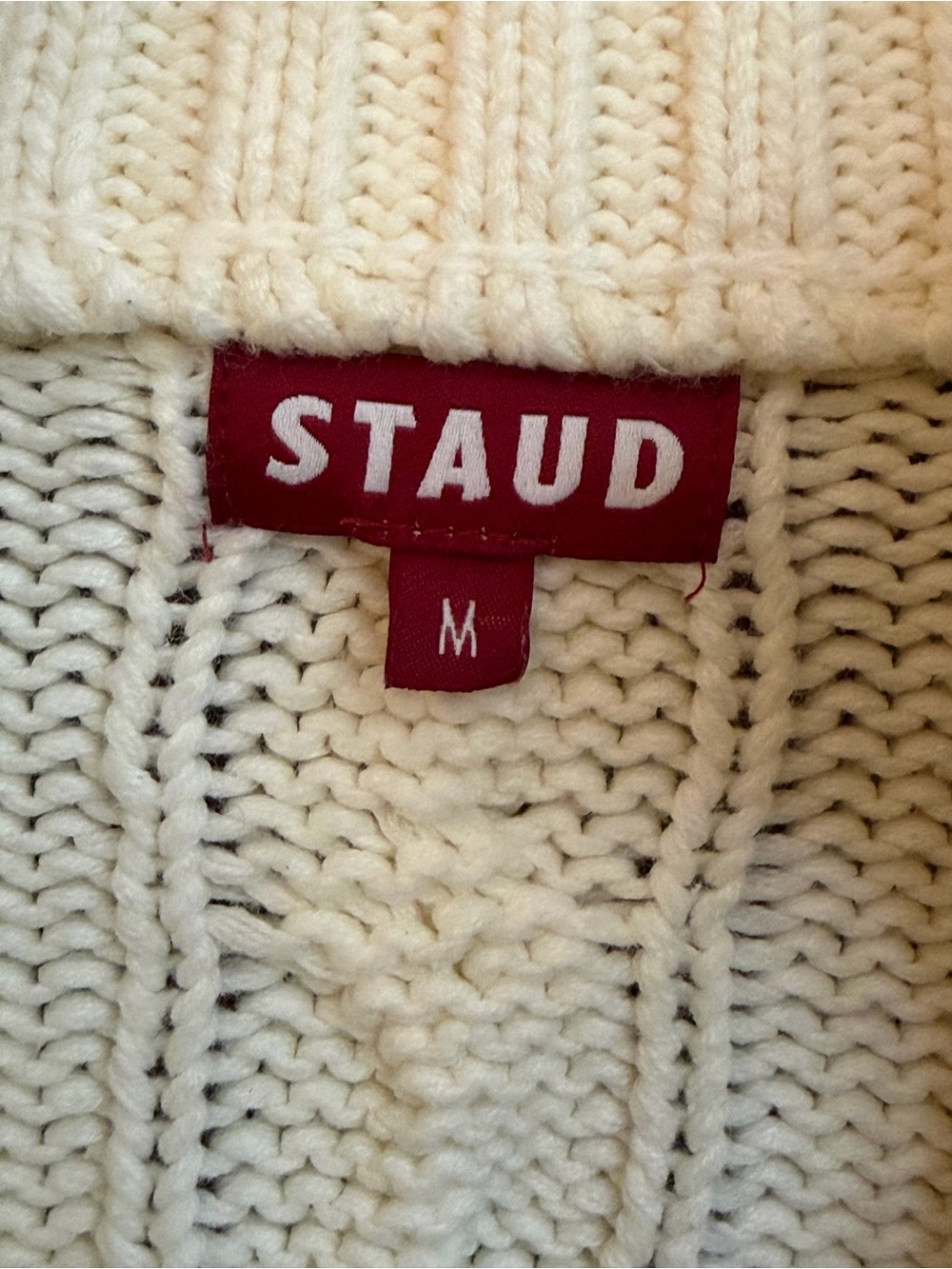 STAUD Women’s Ivory Cable-Knit 1/4 Zip Mock Neck Pullover Sweater M - Picture 10 of 11